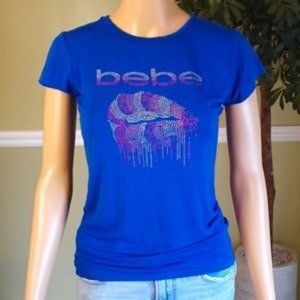 bebe Fitted Cotton T-Shirt, Blue, Size S